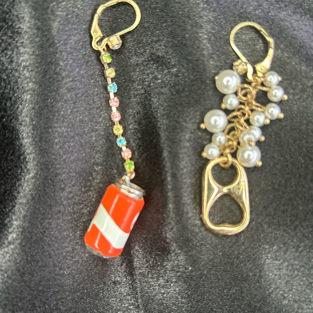 Betsey Johnson Red and Gold Mismatched Earrings